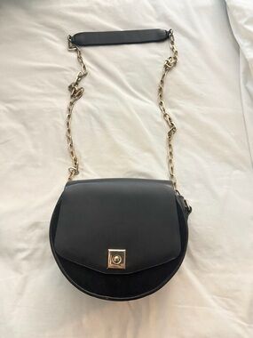 Classic Zara Black Leather Crossbody Bag with Gold Chain